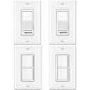 BESTTEN 2 Pack dimmer Light Switch and 2 Pack Double Light Switch, on/Off Rocker, Single Pole Combination Interrupter, Wallplate Included, White