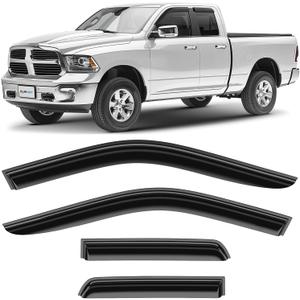 CLIM ART Incredibly Durable Rain Guards for Dodge RAM 1500 2009-2018 Quad Cab, Tape-on Window Deflectors, Vent Deflector, Vent Window Visors, Dark Smoke, Truck Accessories, 4 pcs- 409213