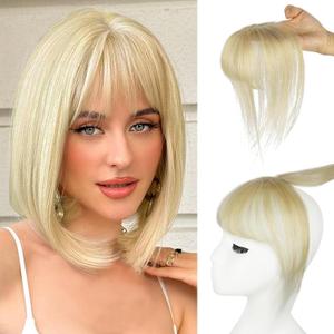 Vigorous Bangs Hair Clip, 360 Cover Clip in Bangs Real Human Hair Fake Bangs for Women (Blond
