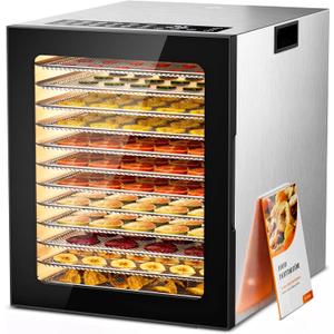 Food Dehydrator, 12 Stainless Steel Trays in 850W Dehydrator Machine, 48 Hour Digital Timer and 165F Temperature Adjustable, Food Dryer for Jerky, Dog Treats, Meat, Fruit, Herbs (Black + Light Gray)