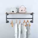 Industrial Pipe Clothing Rack Wall Mounted with Real Wood Shelf,Pipe Shelving Floating Shelves Wall Shelf,36in Retail Clothes Racks Display Rack