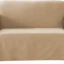 SureFit Cotton Duck Loveseat Box Cushion One Piece Slipcover, Furniture Cover, Relaxed Woven Fit, 100% Cotton, Machine Washable, Tan