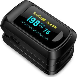 Fingertip Pulse Oximeter Blood Oxygen Monitor Pulse Ox, Heart Rate and Fast Spo2 Reading Oxygen Meter with OLED Screen Included Batteries and Lanyard (black)
