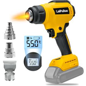 Cordless Heat Gun for Dewalt 20v Battery, 300W Fast Heating Hot Air Gun, 2-Temp Setting 86-1022(30C-550C) with 3 Nozzles for DIY Crafting, Shrink Tubing(Tool Only)