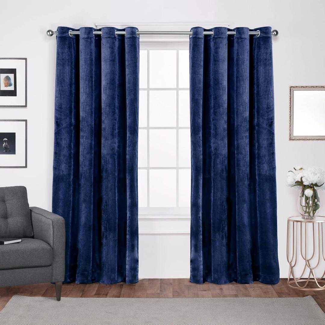 Exclusive Home Curtains EH8196-03 2-108G Velvet Heavyweight Grommet Top Curtain Panel Pair, 54x108, Navy, 2 Count