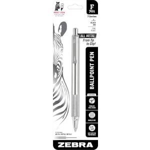 Zebra Pen F-701 Retractable Ballpoint Pen, Stainless Steel Barrel, Fine Point, 0.8mm, Black Ink, 1-Pack (29411)