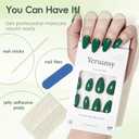 5 x Short Almond Press On Nails, Durable Reusable Glossy Artificial Nails Kit with Adhesive Tabs, 24 Pcs 12 Sizes for Fashion Women, Perfect for for Daily Outfits, Party or Date, Green