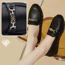 DeYashopin Women's Loafer Shoes Leisure Slip On Work Shoes Comfort Walking Flats (10 Wide, Black Leather)