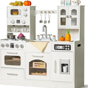Wooden Play Kitchen for Toddlers and Kids with Lights & Sounds, Large Interactive Pretend Play Set with Ice Maker, Stove, Sink, Oven, 12 Accessories - Ages 3-8