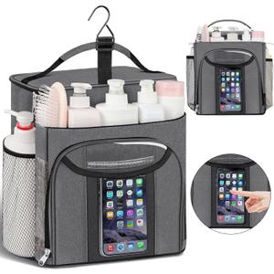 Attmu Shower Caddy Portable, Hanging Shower Bag for Dorm Room College, Large Capacity Quick Dry Mesh Tote Bag for Travel Camping Essentials (Gray)