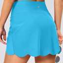 SANTINY Women's Swim Skirt with Pocket Scalloped Hem High Waist Tankini Swimsuit Tummy Control Bathing Suit Bottoms for Women (Blue, M)