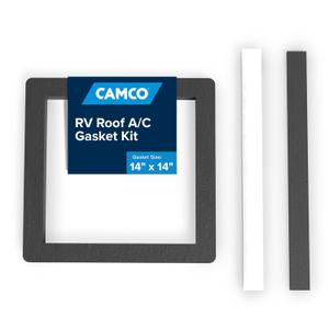 Camco 14-Inch x 14-Inch Camper Roof A/C Gasket Kit - Features a Waterproof Compression Seal, Self-Adhesive Picture Frame Gasket, and Self-Adhesive Leveling Pads 