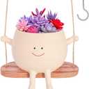 Swing Face Hanging Planter Pot with Drainage Hole - Resin Smiley Flower Pot for Indoor/Outdoor, Pearl Plants & Succulents, for Mothers, Holiday Dcor