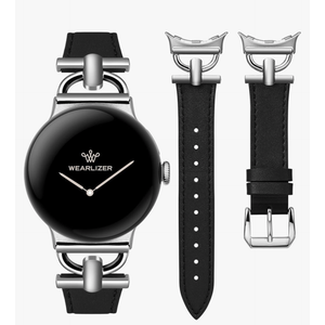 Wearlizer Leather Bands Compatible with Google Pixel Watch 4/3 41mm/Pixel Watch 2/1 Band Women, Dressy Designer Slim Leather Strap with D-Shape Metal Buckle for Pixel Smartwatch Accessories
