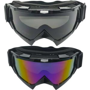 2 Pack Motorcycle Dirt Bike Goggles for Men Women, MX UTV Racing Riding Windproof Dustproof Goggles, Off Road Goggle (Black Frame Colored Lens and Black Frame Gray Lens)