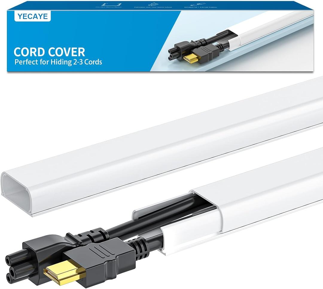 Yecaye 142in Wall Cord Hider for 2-3 Cords, On-Wall Cord Cover Channel, Cable Concealer, Cable Cover Cords Management for Home Office, W0.94in H0.47in, White