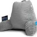 Nestl Reading Pillow with Shredded Memory Foam, Luxe Cut Plush Back Pillow for Sitting Up in Bed, Back and Arms Adjustable Support for Adult & Teens, Backrest Pillows with Washable Cover Light Grey Standard 18"