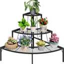 Plant Pot Stand Shelf, 3 Tier Flower Quarter Display Rack, Metal Succulent Plants Storage Holder for Outdoor and Indoor, Black
