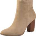 DREAM PAIRS Women's Ankle Boots Chunky Block Heel Booties (7.5, Sand/Suede)