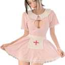 Lingerie for Women Sexy Naughty Nurse Cosplay Costume Lace Trim Babydoll Uniform Outfit (Medium, Pink)