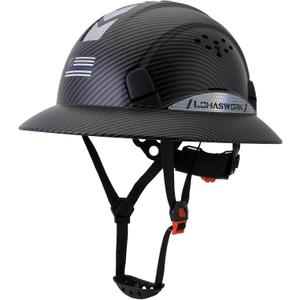 Full Brim Hard Hat, OSHA Construction Work Approved, ABS Safety Helmet with 6 Point Adjustable Ratchet Suspension Industrial Work, Black