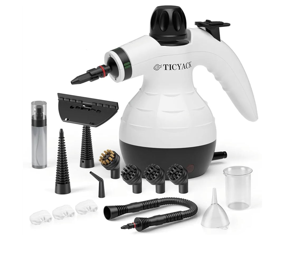 Steam Cleaner, Handheld Steam Cleaner for Home, 16-Piece Steam Cleaner Kit with Automatic Steam Switch, Steamer for Kitchen, Bathroom, Car, Living Room and Multi-Surface Deep Cleaning (White)