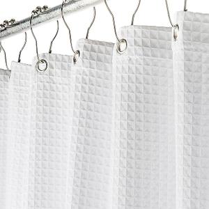 Creative Scents Fabric White Shower Curtain for Bathroom  72 x 84 Spa, Hotel Luxury Matt Waffle Weave Square Design, Water Repellent, 230 GSM Weighty Cloth, for Decorative Bathroom Curtains