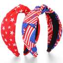 2 x 2 Pack 4th of July Headbands for Women American Wide Knotted Hairband USA Blue Patriotic Holiday Accessories for Independence Day Gifts