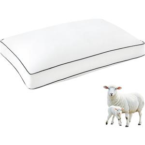 YOUR MOON Organic Wool Pillow Standard Size, Soft Support Gusseted Bed Pillow for Sleeping, Fluffy Thick Down Alternative Pillows for Side Sleeper, 100% Cotton Cover (White)