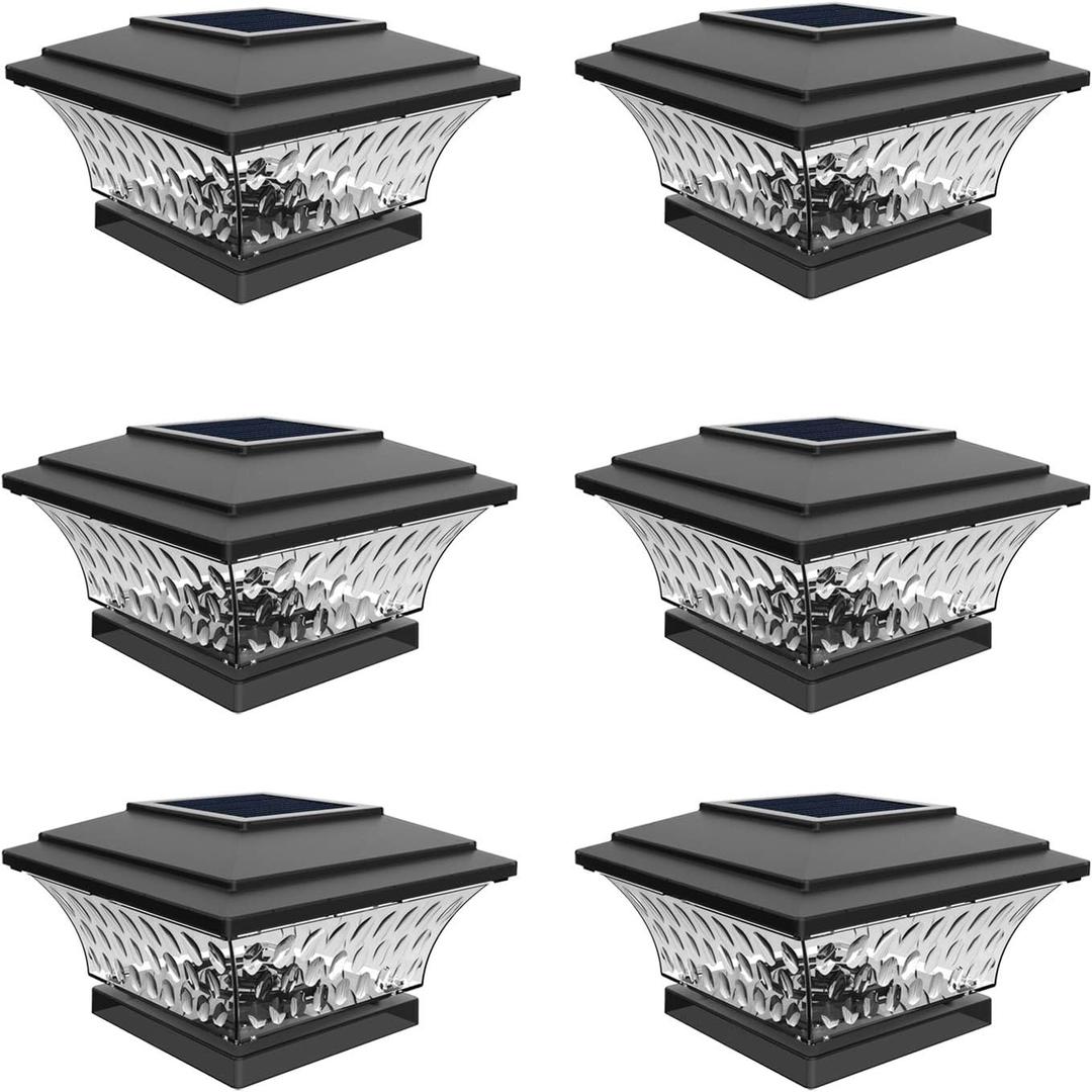 HUYIENO Solar Cap Lights Outdoor LED Lighting Deck Fence Two Light Modes Warm White/Bright White Suitable for 4x4 Wooden Posts Black 6PK