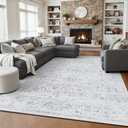 6x9 Area Rugs, Washable Vintage Retro Floral Rug for Living Room, Low Pile Non Slip Distressed Large Carpet for Bedroom, Dining Room, Office, Home (Grey)
