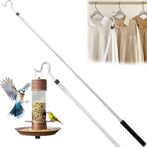 Frebuta Clothing Hook Pole,51 Inch Closet Pole Reach with Hook Stainless Steel Sponge Handle Length Clothes Hook Pole Get Clothes From High Places Be Used Shutters Ceiling