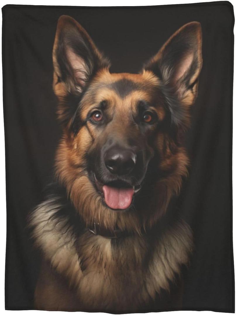 German Shepherd Plush Blanket for Boys & Girls, Super Soft Dog Lovers Gift, Animal Theme Pet Blanket for Bed & Sofa, Valentine's Day Decor, 80x60 inch