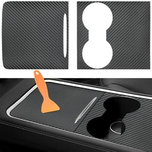 Center Console Wrap Kit: Carbon Fiber Texture Heat Resistant Scratch - Proof Suit for Tesla Model 3 2021-2023 and Model Y 2021-2024