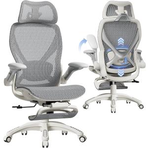 ELABEST X100 Ergonomic Office Chair with Footrest, Big and Tall Home Desk Chair with 5D Flip-Up Arms, Adjustable 3D Lumbar Support,High Back Rolling Computer Chair, Swivel Mesh Chairs (Frosted Dawn)