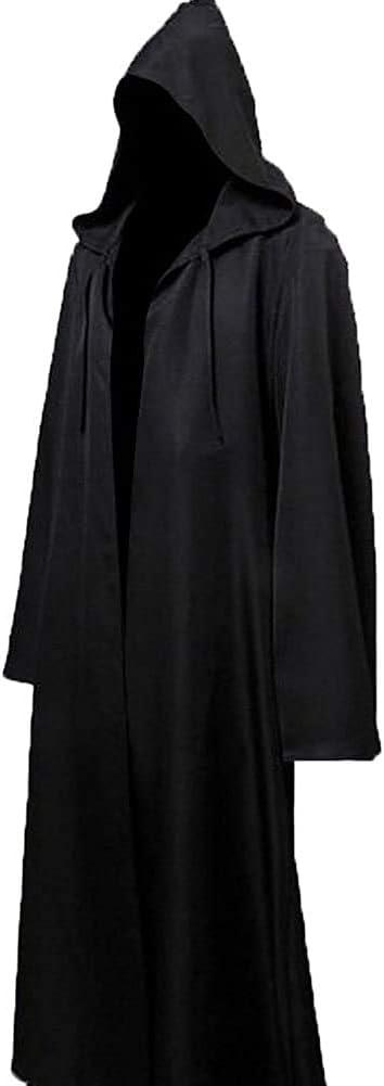 Joyshop Mens Halloween Witch Cosplay Robe Costume Adult Hooded Cloak Cape, Black, 4XLarge