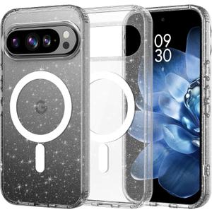 BENTOBEN Magnetic for Google Pixel 10 Case& Google Pixel 10 Pro Case Clear Crystal Glitter, [Compatible with MagSafe] Shockproof Sparkly Cute Protective Case for Pixel 10/ 10Pro 6.3 inch, Glitter Clear