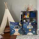 Space Decor for Boys Room,Rocket Pillow Covers 18x18 Set- 2 Galaxy Themed Bedroom Decor,Space Gifts,Universe Galaxy Space Planet Space Pillowcase for Sofa Bed,Galaxy Themed Decorations(Blue)