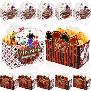 20Pcs Casino-Themed Disposable Paper Food Trays Chips Candy Hot Dogs Popcorn Snack Bowls Las Vegas Birthday Party Supplies