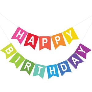 Happy Birthday Colorful Banner Rainbow Birthday Party Banner NO DIY Happy Birthday Sign Pre-Strung Birthday Hanging Decoration for Women Girl Men Boy Party Supplies (Multicolor)