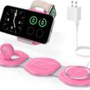 3 in 1 Charging Station for Apple Devices - Foldable Magnetic Wireless Travel Charger Multiple Devices - Travel Charging Pad for MagSafe iPhone 16 15 14 13 12 Pro Max Plus Apple Watch & AirPod (Rose Pink)