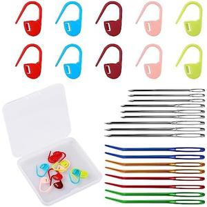 Pack of 2, 27pcs Sewing Knitting Needles Set, Including 8pcs Bent Tapestry Needle 10pcs Colorful Knitting Markers 9pcs Metal Blunt Yarn Needles in 3 Sizes for Hand Stitch DIY Crafts (with Plastic Case)