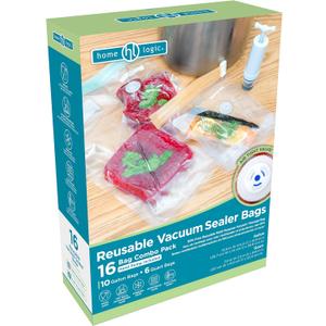 Home Logic Vacuum Sealer Reusable Bags Combo Pack  Freezer, Microwave & Sous Vide Safe Food Storage Bags  10 Gallon Bags & 6 Quart Bags