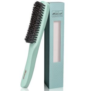 Slick Back Hair Brush, Professional Edge Control Brush, Middle Softness Boar Bristle Wooden Handle Hairbrush Smoothing Frizz & Flyaways, Natural Wood Comb for Thin and Fine Hair (Green)