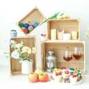 Set of 4 Large Wooden Crates Unfinished Office Storage Crates, Decorative Wood Storage Crates for Display, Rustic Pine Wood Organizer Bin Basket for Kitchen Pantry Bathroom, Size 6.5"×6.5", 8"×8", 10"×10", 12"×12"