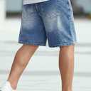 Mens Baggy Denim Shorts Summer Loose Fit Casual Wide Leg Rigid Jean Shorts (Blue) Size 32