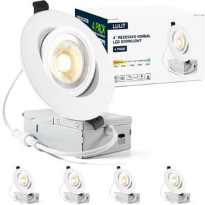 4 Pack White 4-inch 5 CCT Gimbal LED Recessed/Downlight Color Selectable 2700K/3000K/3500K/4000K/5000K 800Lm 9W 120V Dimness Adjustable LED Lights