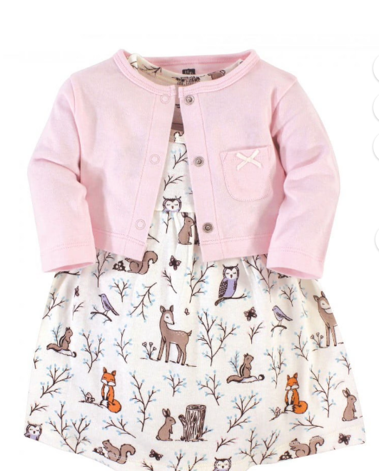 Hudson Baby baby girls Cotton and Cardigan Set Casual Dress, Enchanted Forest, 3-6 Months US Hudson Baby baby girls Cotton and Cardigan Set Casual Dress, Enchanted Forest, 3-6 Months US