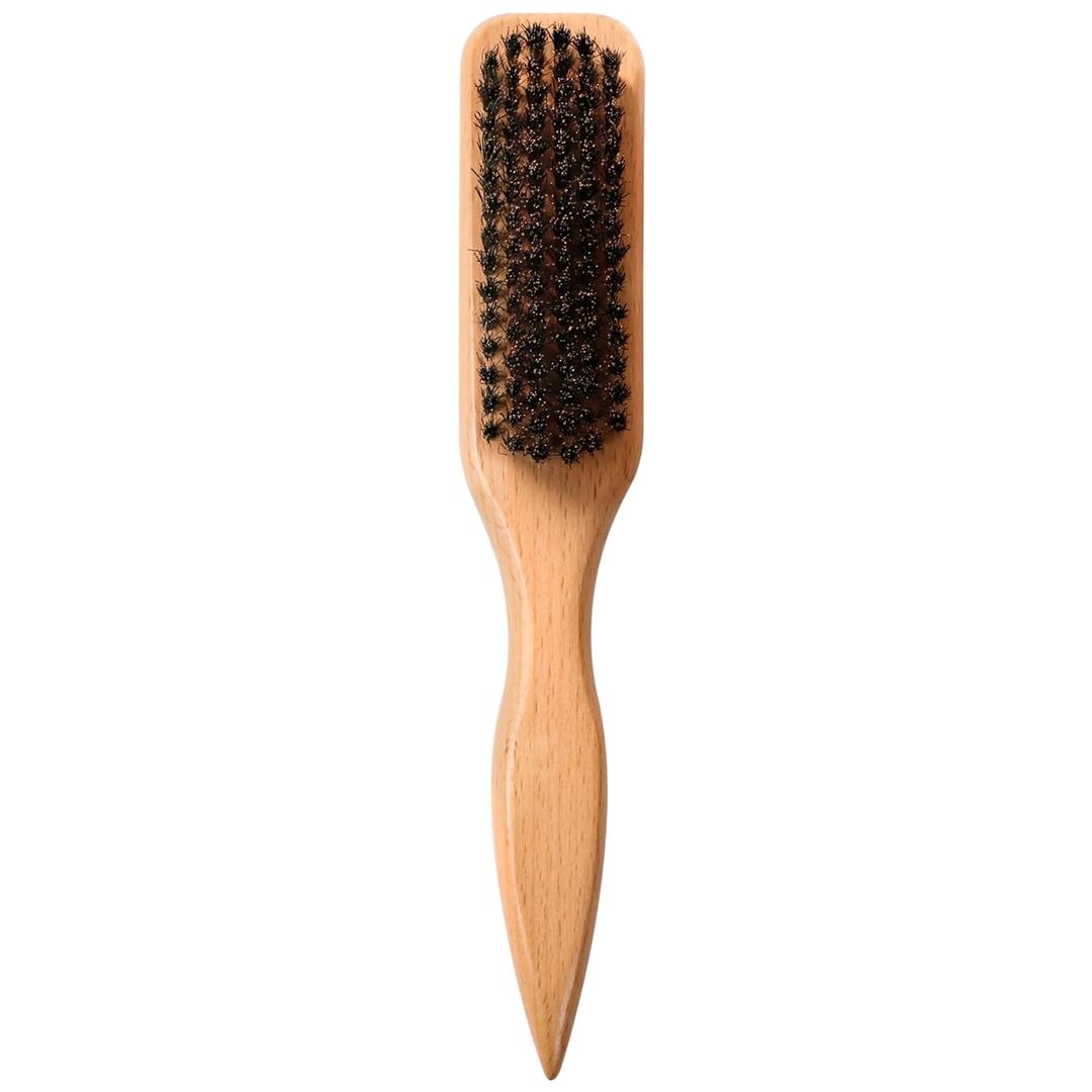 OWIIZI Slick Back Hair Brush for Smoothing Ponytail, Soft Boar Bristle Styling Edge Control Brush for Sleek Hair, Wooden Rat Tail Pointed Handle Wax Stick for Hair, Teasing Hair Brush for Men Women (Brown)