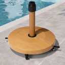 Patio Umbrella Base with 4 Wheels, 44lbs Round Heavy Duty Concrete Stand for Outdoor Market Umbrella, Teak